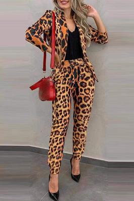 NEW Cheetah Print Blazer Coat Drawstring Pants Set