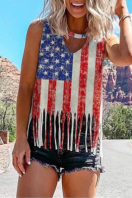 AMERICAN FLAG TASSEL KEYHOLE NECK TANK