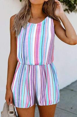 VERTICAL STRIPED ZIPPER SLEEVELESS ROMPER