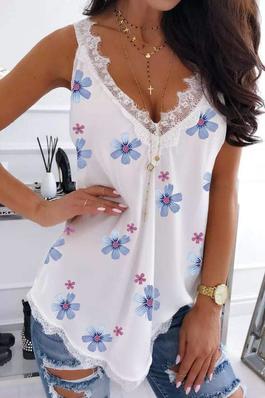 FLORAL LACE SPLICING SLEEVELESS TANK