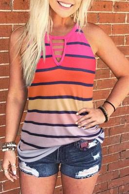 COLORFUL STRIPED HOLLOW OUT CAMISOLE