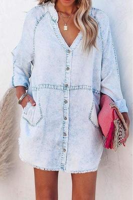 POCKETED CHAMBRAY BUTTON DOWN TUNIC