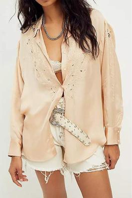 SWEETNESS TO YOU SATIN EMBROIDERY LONG SLEEVE TOP