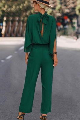 jumpsuit  High Neck Split Sleeves Overall Jumpsuits Fashion Rompers Pants