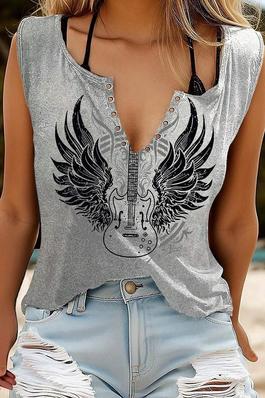 LUNE WOMEN S SLEEVELESS TANK TOP FOR SUMMER WITH ANGEL WINGS GUITAR PRINT
