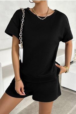 Casual Knitted Round Neck Top And Shorts Set