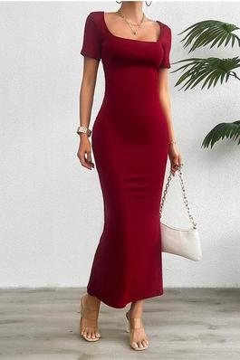 Fashionable Solid Color Slim Fit Short Sleeve Dress