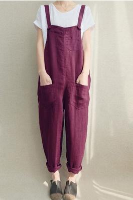 Casual Solid Color Comfortable Linen Jumpsuit
