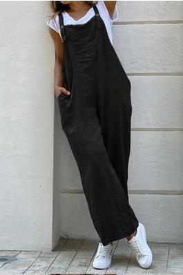 Solid Color Wide Leg Casual Loose Overalls