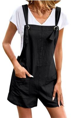 Solid Color Sleeveless Casual Suspender Rompers