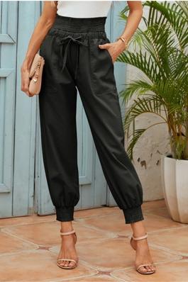 Solid Color High Waisted Casual Loose Pants