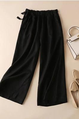 High-Waisted Wide-Leg Cropped Pants With Side Tie
