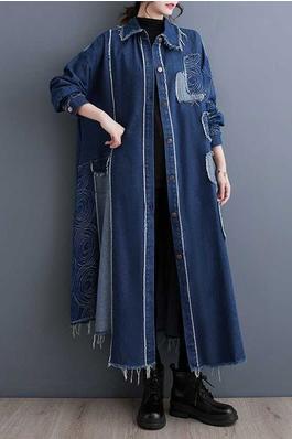 Long Sleeves Loose Asymmetric Buttoned Fringed Split-Joint Lapel Trench Coats