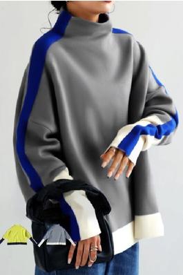 Long Sleeves Contrast Color Split-Joint High Neck Hoodies&Sweatshirt Sweatshirt Tops Tops