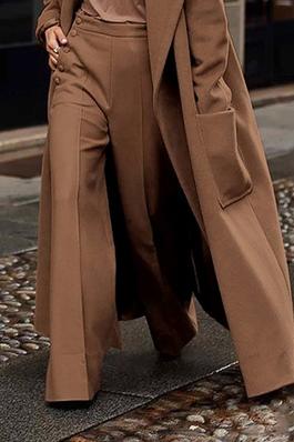 Loose Straight Leg High-Waisted Solid Color Split-Joint Pants Trousers