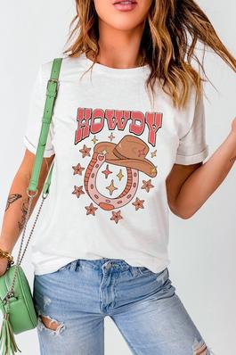 HOWDY Western Hat Horseshoe Star O Neck T Shirt