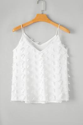White Butterfly Applique Mesh Overlay Tank Top