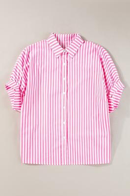 Pink Stripe Dolman Sleeve Oversize Shirt