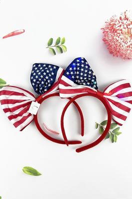 BOW KNOT 4TH OF JULY THEME PRINT HEAD BAND WITH LIGHT