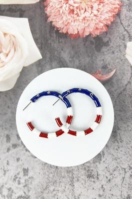 4TH OF JULY THEME PATTERN ROUND HOOP EARRING