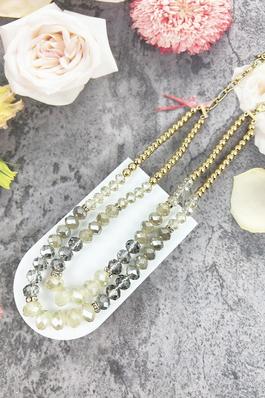 2 LAYER CRYSTAL BEADED PATTERN FASHION NECKLACE