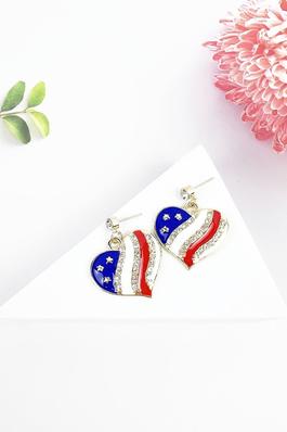 HEART WITH STONES 4TH OF JULY THEME POST EARRING