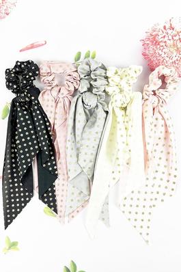 SRUNCHIE FABRIC BOW KNOT HAIR TIE WITH GLITTER DOT