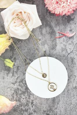 CROSS SHAPED CHARM PENDANT LAYER CHAIN NECKLACE