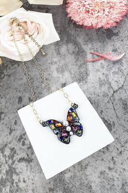 BUTTERFLY COLOR COATING WITH STONESHORT NECKLACE