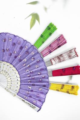 BRIGHT COLOR WITH FLOWER SEQUINS FOLDING FAN