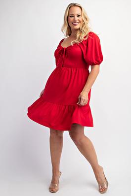 PLUS SIZE KNIT SHORT PEASANT TIERED DRESS