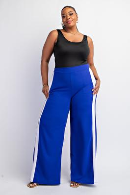 PLUS SIZE SIDE-STRIPED KNIT PANTS WITH POCKETS