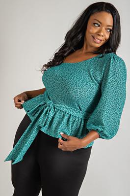 PLUS SIZE One shoulder peplum top with tie
