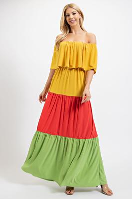 CONTEMPORARY COLORBLOCK TIERED MAXI DRESS