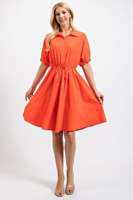CONTEMPORARY BUTTON FRONT FLARE SHORT DRESS