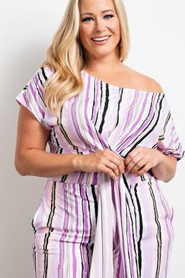 PLUS OFF SHOULDER WRAP AROUND TOP AND PANTS SET