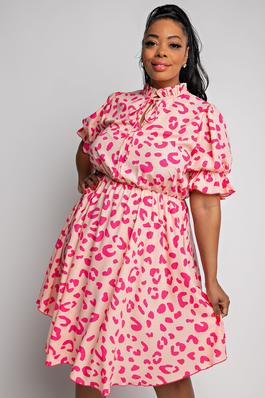 PLUS SIZE PEASANT SLEEVE FIT N FLARE SHORT DRESS