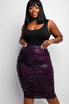 PLUS SIZE TRANS RUCHED SKIRT