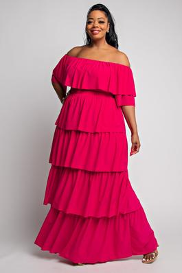 PLUS SIZE TIERED RUFFLE TOP AND SKIRT SET