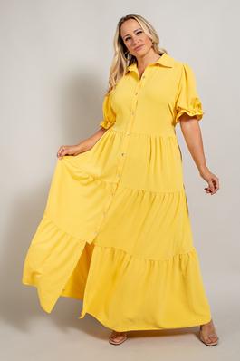 PLUS SIZE BUTTON FRONT MAXI DRESS WITH TIERD HEM