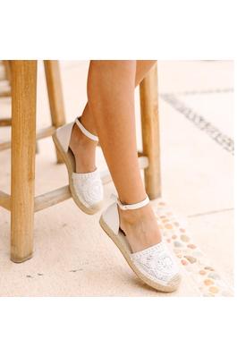 WOMENS WOVEN DETAIL ESPADRILLE ANKLE STRAP FLATS