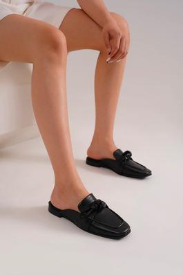 WOMENS KNOTTED SLIP ON FLATS MULES LOAFERS