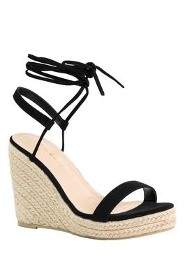 WOMENS STRAPPY LACE UP PLATFORM ESPADRILLE WEDGES