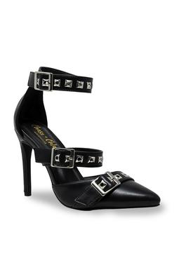 WOMENS BUCKLE STRAPPY POINTY TOE PUMPS HEELS