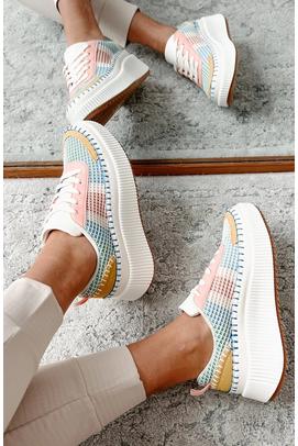 WOMENS WAFFLE STITCH LACE UP CHUNKY SNEAKERS