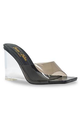 WOMENS CLEAR PVC LUCITE HEELED WEDGES SANDALS