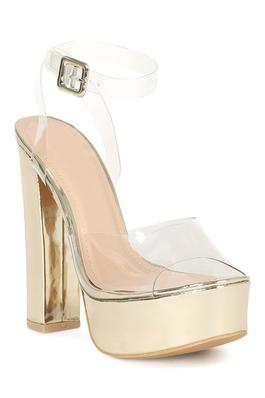 WOMENS CLEAR PVC STRAPPY PLATFORM HEELED SANDALS