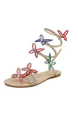 WOMENS RHINESTONE COIL WRAP UP BUTTERFLY SANDALS