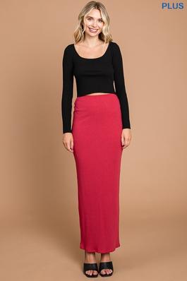 Plus Fitted Solid Long Skirt