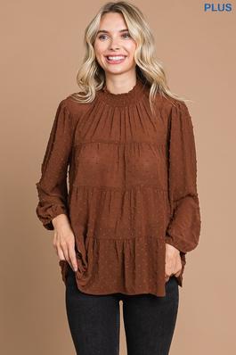 Plus Smock Neck Tiered Top